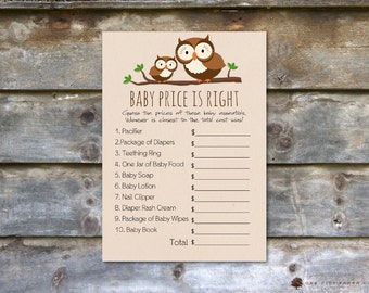Owl Price is Right Baby Shower Game - Owl Baby Shower Price is Right, Baby Price is Right, Price is Right Game, Owl Baby Shower - DIY