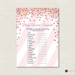 Pink and Gold Baby Shower Word Scramble, Pink and Gold Word Scramble, Baby Shower Baby Word Scramble Game, Baby Word Scramble, Printable