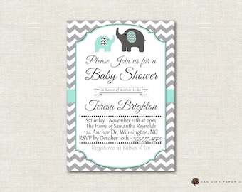 Baby Shower Invitation, Elephant Baby Shower Invitation, Baby Blue Elephant Baby Shower Invitation, Mint, Teal, Blue, DIY, Editable