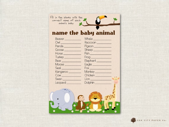 Safari Nommer Le Jeu De Douche De Bebe Animaux Bebe Jungle Etsy France