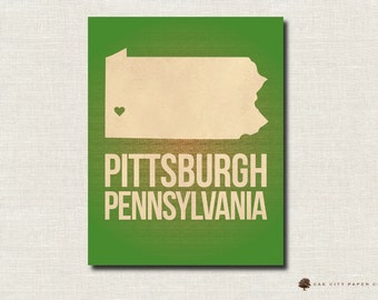 Pittsburgh Map of Pennsylvania Love Home Prints Multiple Colors 8x10 & 11x14 - INSTANT DOWNLOAD DIY