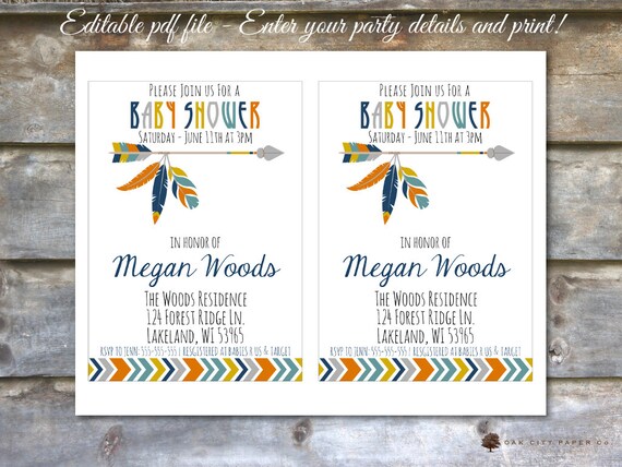 Tribal Baby Shower Invitation, Aztec Baby Shower Invitation
