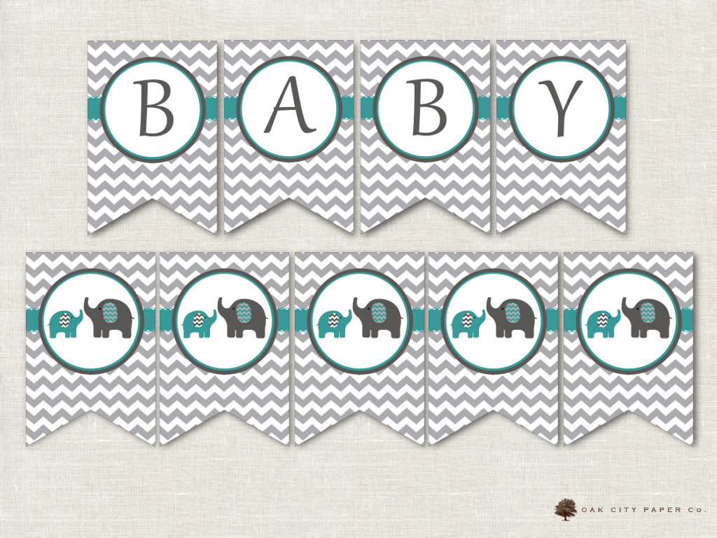 teal and gray elephant baby shower decorations