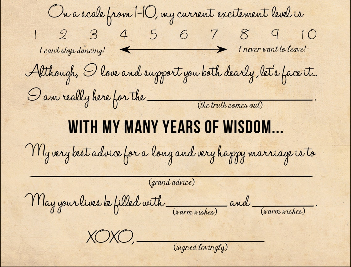 Printable Wedding Mad Lib Wedding Advice Card Newlywed - Etsy