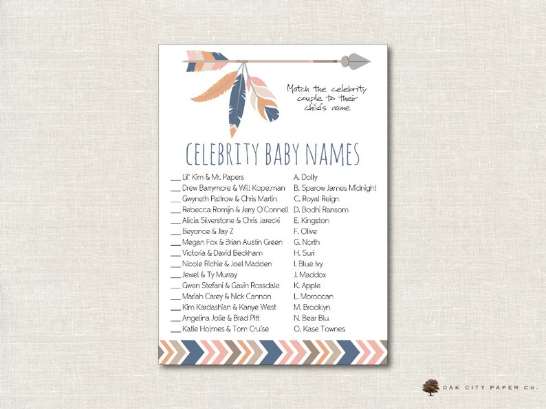 Tribal Celebrity Baby Shower Game Tribal Celebrity Baby Name Etsy Tribal Celebrity Baby Shower Game Tribal Celebrity Baby Name Etsy