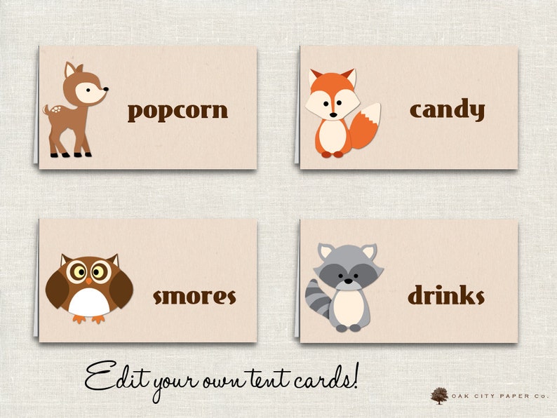 Woodland Tent Cards Woodland Food Labels Editable Woodland Etsy
