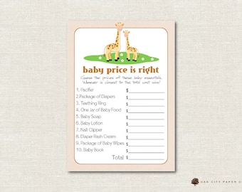 Giraffe Price is Right Baby Shower Game - Giraffe Baby Shower Price is Right, Baby Price is Right, Price is Right Game, Giraffe Baby Shower