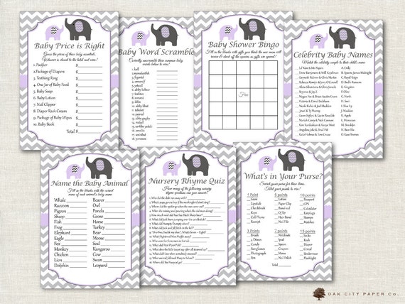 Lavender Baby Shower Games Elephant Baby Shower Games Etsy Lavender Baby Shower Games Elephant Baby Shower Games Etsy