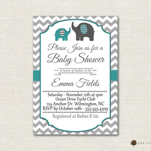 Teal and Gray Elephant Baby Shower Invitation, Baby Shower Invitation, Elephant Baby Shower Invitation, Gender Nuetral, Editable, DIY