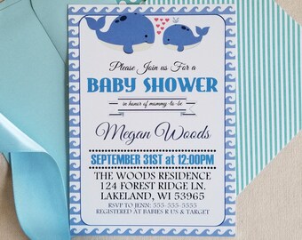 Whale Baby Shower Invitation, Whale Shower Invitation, Whale Invitation, Nuatical Baby Shower Invite, DIY, Instant Download, Editable