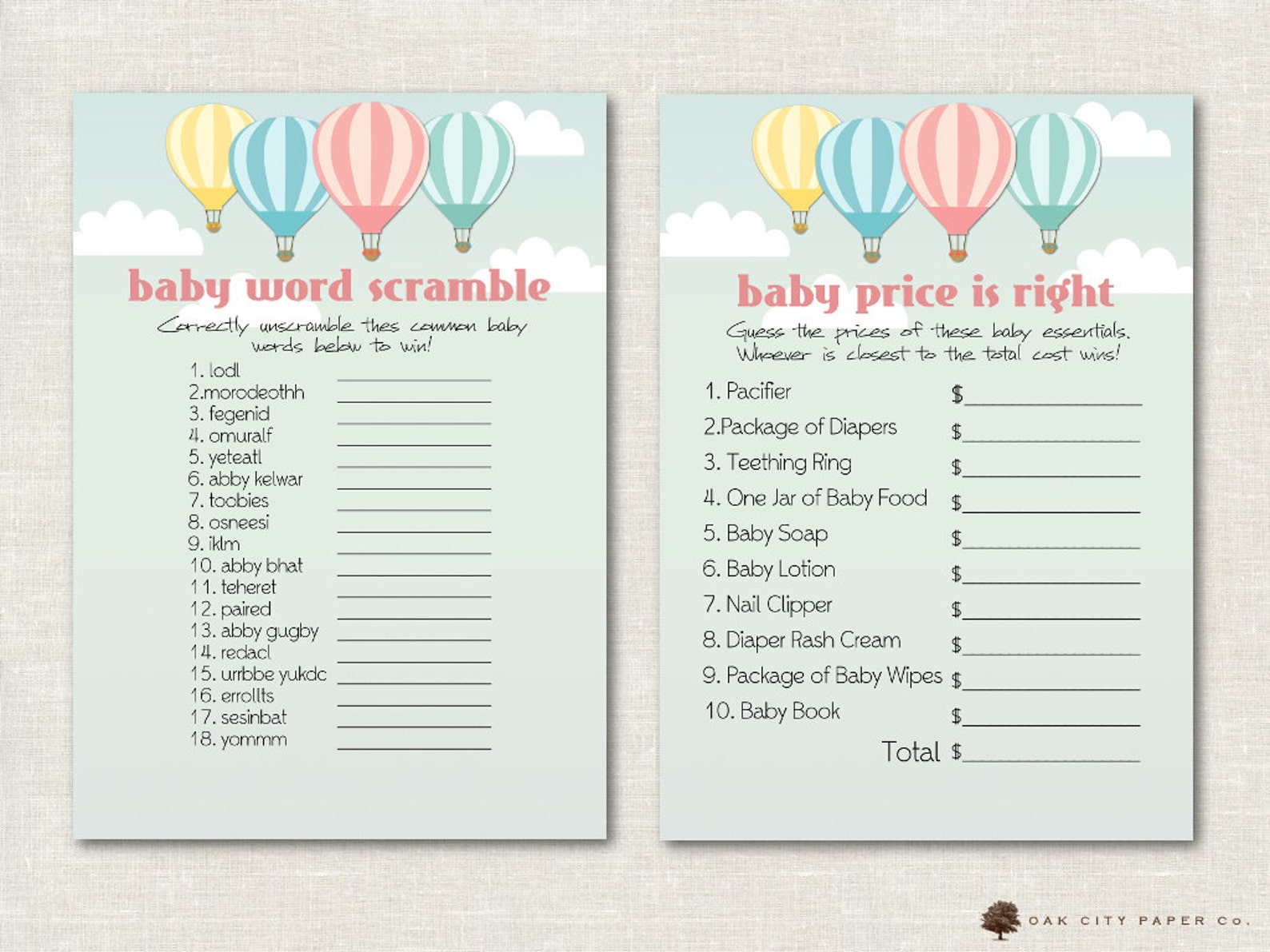 Hot Air Balloon Baby Shower Games Balloon Baby Shower Games Etsy