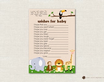 Safari Wishes for Baby - Wishes for Baby Card, Well Wishes for Baby, Jungle Baby Wishes, Zoo Animal, Baby Shower Wishes for Baby - DIY