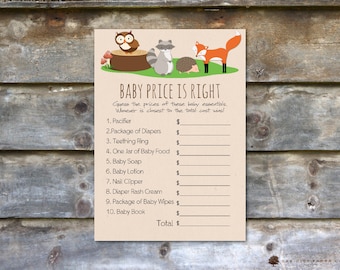 Price is Right Baby Shower Game - Woodland Animal Theme, Baby Shower Price is Right, Baby Price is Right, Price is Right Game, Printable