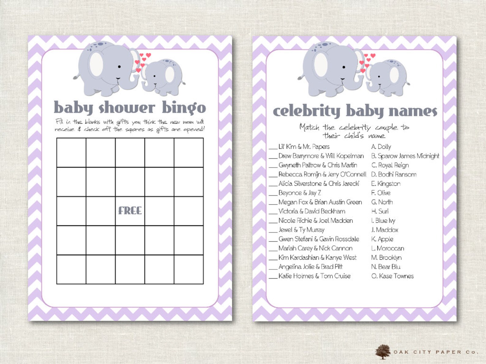 Elephant Baby Shower Games Baby Shower Games Lavender Etsy