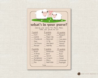 Lamb Whats in Your Purse Shower Game - Whats In Your Purse Baby Shower Game, Printable Baby Shower Games, Sheep, Little Lamb -Printable