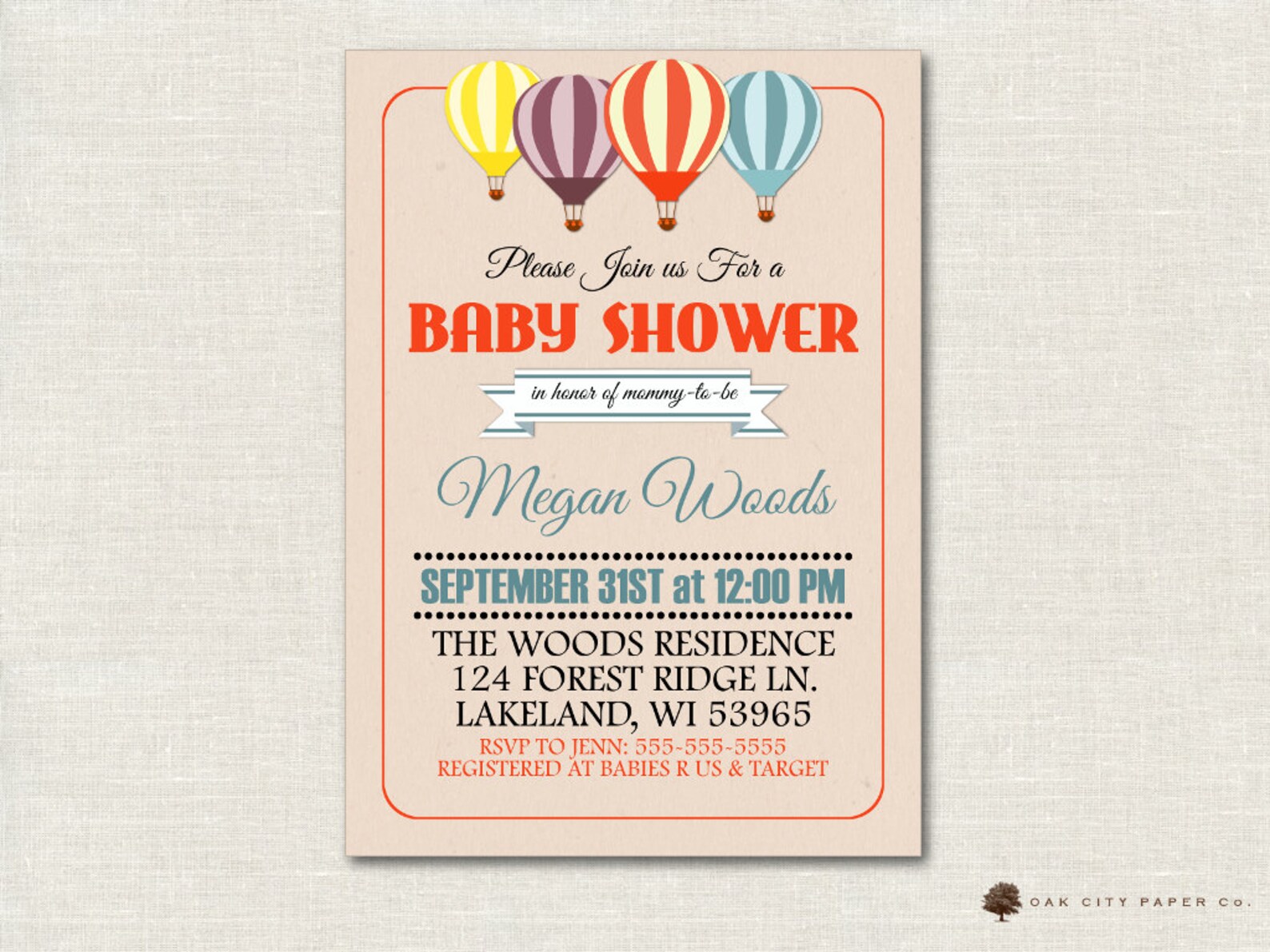 Hot Air Balloon Baby Shower Invitation Hot Air Balloon Shower Etsy