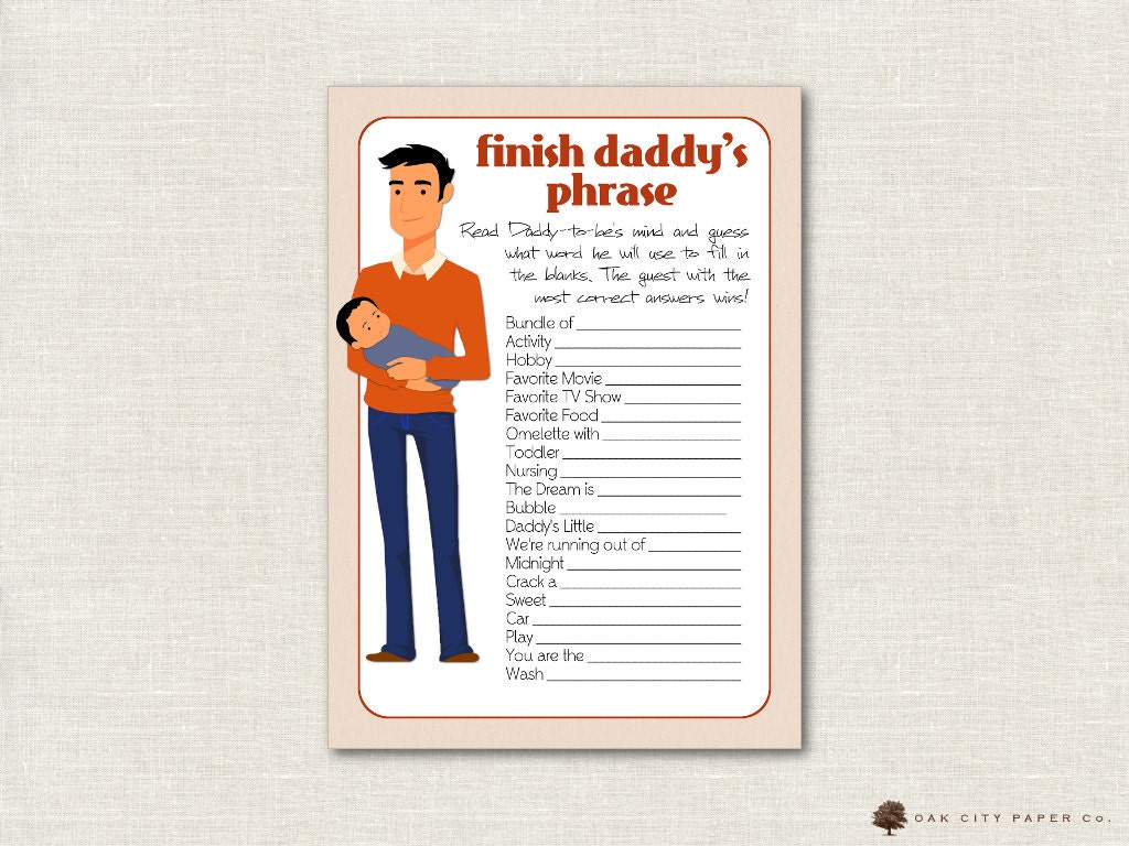 Finish Daddy's Phrase Game, Daddy Baby Shower Game, Dad Baby Shower ...
