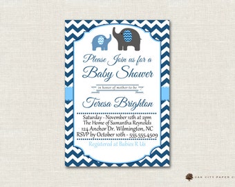 Baby Shower Invitation, Elephant Baby Shower Invitation, Baby Blue Elephant Baby Shower Invitation, DIY, Boy, Instant Download, Editable