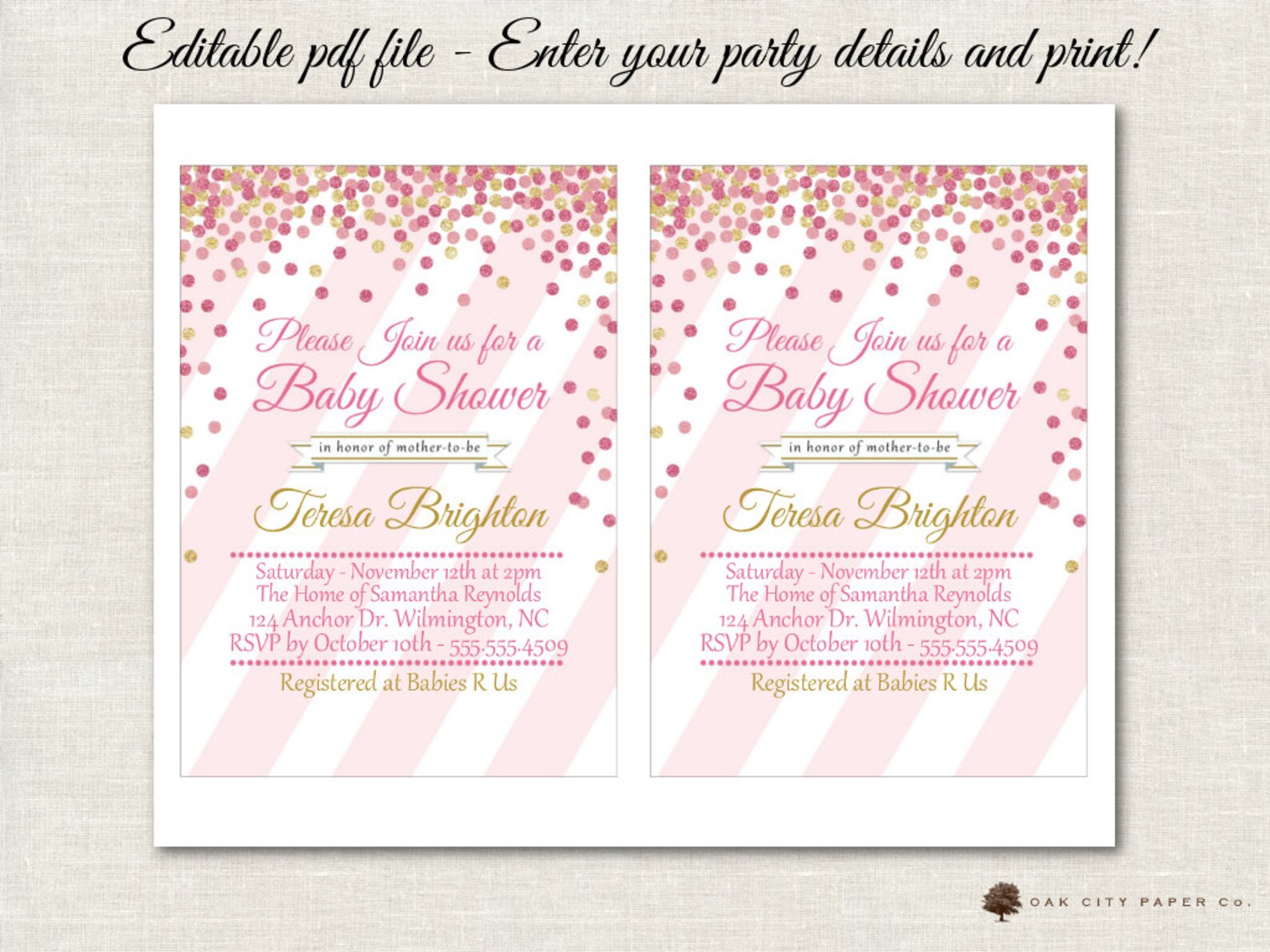 Pink and Gold Baby Shower Invitation Gold and Pink Baby Etsy
