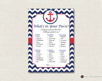 Nautical Whats in Your Purse Shower Game - Whats In Your Purse Baby Shower Game, Nautical Baby Shower Games, Nautical - Printable, DIY