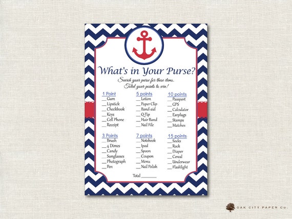 Whats In Your Phone Game - Nautical Printable Baby Shower Games