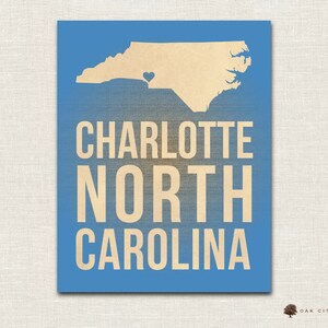 Charlotte Map of North Carolina Love Home Prints Multiple Colors 8x10 & 11x14 - INSTANT DOWNLOAD DIY