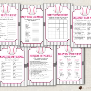 Baseball Baby Shower Games - Baseball Shower Games, Softball Baby Shower Games, Girl Baseball Baby Shower, Little Slugger, Pink, DIY