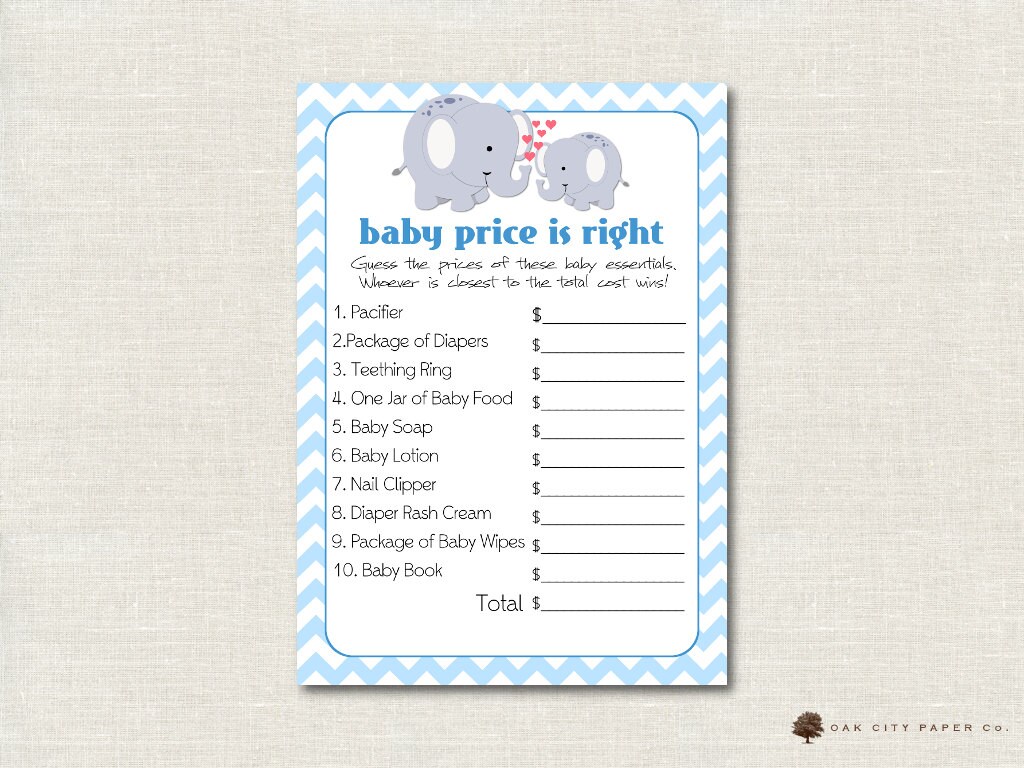 Elephant Price Is Right Baby Shower Game Elephant Theme Etsy