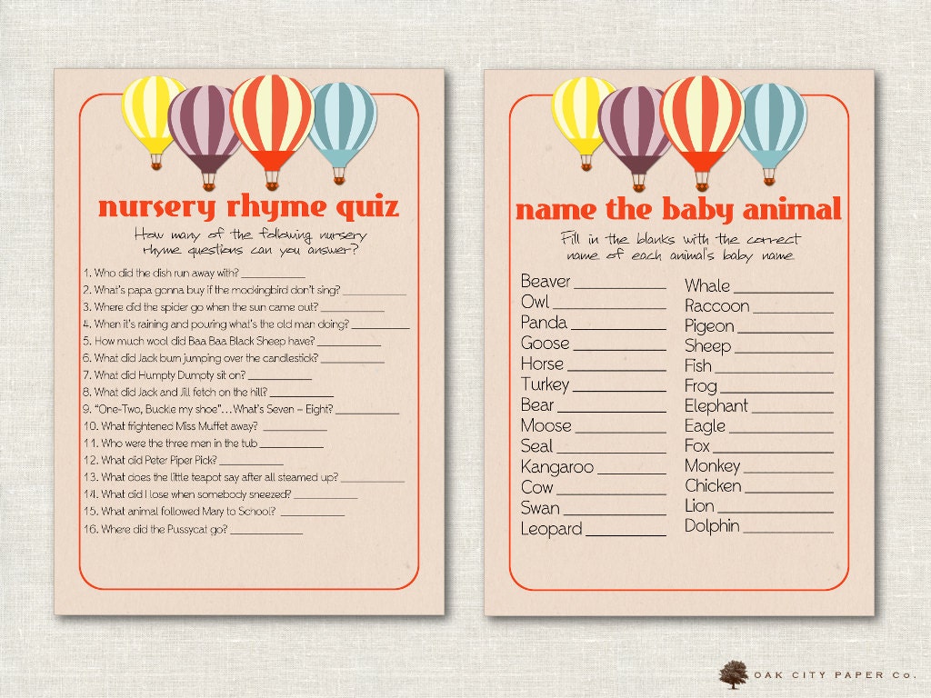 Hot Air Balloon Shower Games Balloon Baby Shower Games Hot Etsy