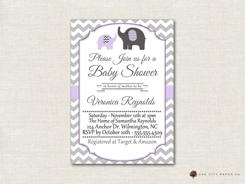 Baby Shower Invitation Lavender Elephant Baby Shower Etsy