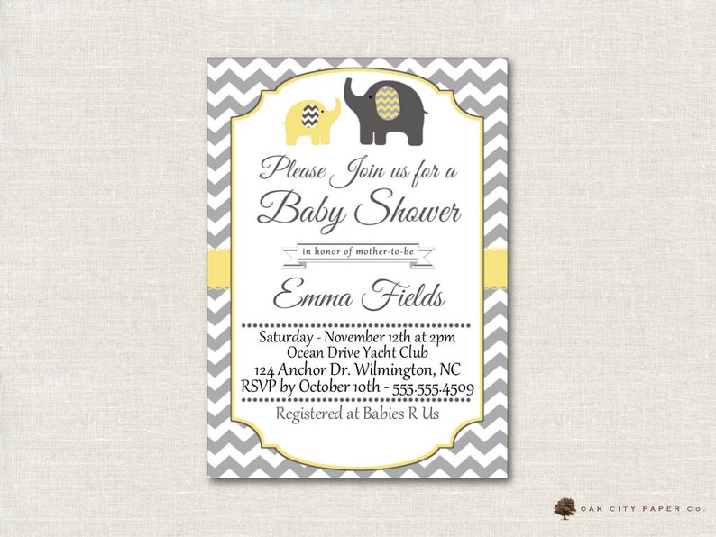 Yellow and Gray Elephant Baby Shower Invitation Baby Shower Etsy