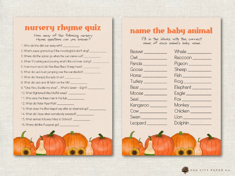 Fall Baby Shower Games Pumpkin Baby Shower Games Halloween Etsy
