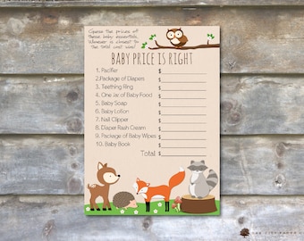 Price is Right Baby Shower Game - Woodland Animal Theme, Baby Shower Price is Right, Baby Price is Right, Price is Right Game, Printable