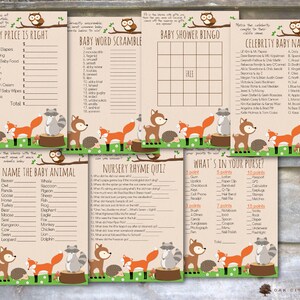 Woodland Animal Baby Shower Games Package, Bundle of 7, DIY, Printable - Etsy