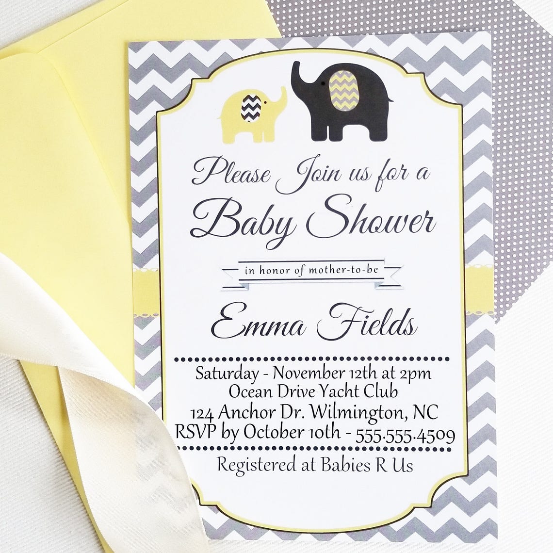 Yellow and Gray Elephant Baby Shower Invitation Baby Shower Etsy