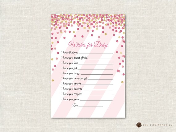 Souhaits De Roses Et Or Pour Bebe Voeux Pour Le Bebe Cartes Etsy