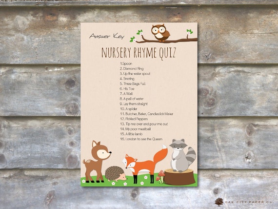 Nursery Rhyme Quiz Baby Shower Woodland Animal Baby Nursery Etsy Canada