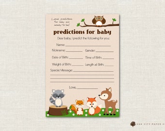 Woodland Animal Predictions for Baby - Baby Predictions, Predictions for Baby Card, Baby Shower Predictions Game Card, Forest Animal, DIY