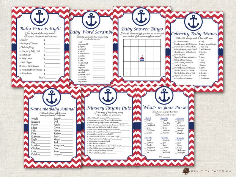 Nautical Baby Shower Games Nautical Shower Games, Beach Baby Shower Games, Sailor Baby Shower Games, Anchor Baby Shower, Beach Baby Games image 1