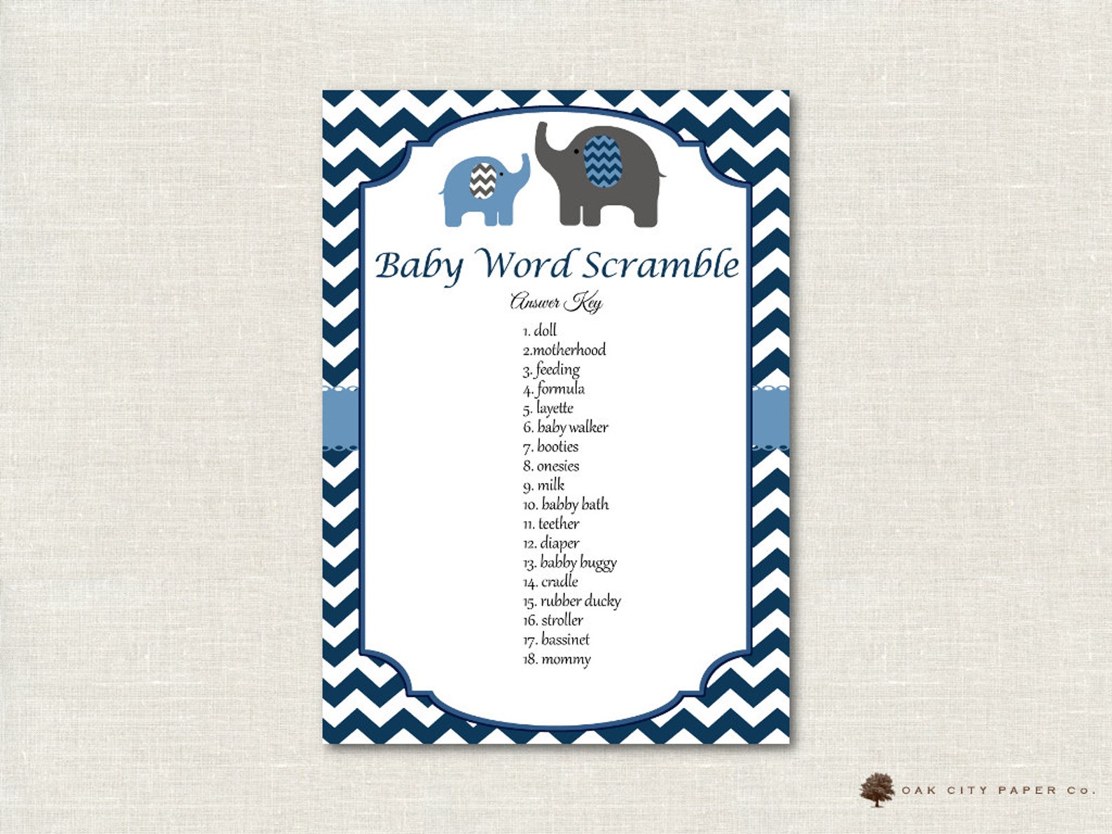 Baby Shower Word Scramble Navy Blue Boy Elephant Theme Etsy
