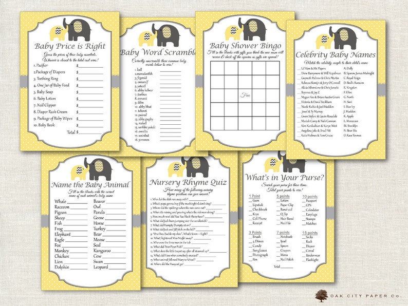 Yellow Elephant Baby Shower Games Yellow Baby Shower Games Etsy