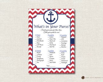 Nautical Whats in Your Purse Shower Game - Whats In Your Purse Baby Shower Game, Nautical Baby Shower Games, Nautical - Printable, DIY