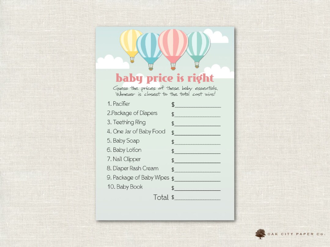 Hot Air Balloon Price is Right Baby Shower Game Balloon Baby Etsy