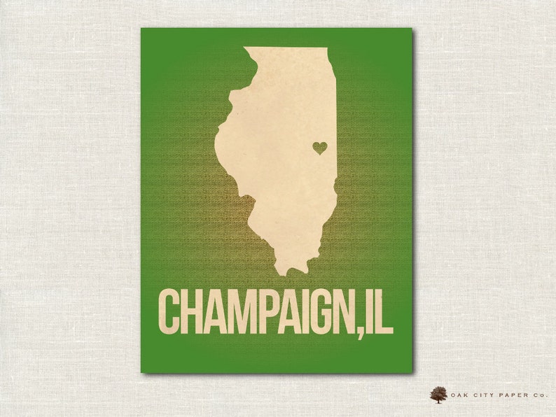 Champaign Map of Illinois Love Home Heart Print Multiple - Etsy