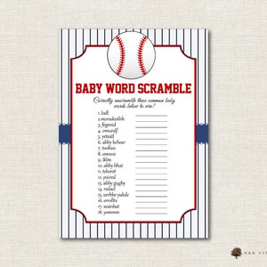Baseball Baby Shower Word Scramble, Baseball Word Scramble, Baby Shower Baby Word Scramble Game, Baby Word Scramble, Baseball - Printable