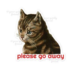 Please Go Away Cat Sticker Laminated Die Cut Sticker kitsch kitty Cute kitten Laptop Sticker Sarcastic Feline Waterproof Weatherproof