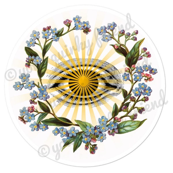 Third Eye Laminated Die Cut Sticker Forget Me Not Flowers All Seeing Eye Laptop Sticker 3rd Eye Mystic Eye Waterproof Weatherproof