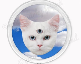 Third Eye Cat in Clouds Metal Pill Box Kitsch Kitten Stash Box Trinket Box Kitty Pill Case Vitamins Weed Meds Pills White Cat