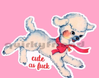 Retro Lamb Laminated Die Cut Sticker Cute AF Adorable Kitsch Swear Word Laptop Sticker Sheep Aries Waterproof Weatherproof