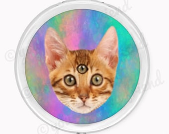 Colorful Third Eye Cat Abstract Neon Metal Pill Box Kitsch Kitten Stash Box Trinket Box Kitty Pill Case Vitamins Weed Meds Pills Tabby Cat